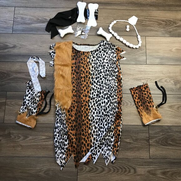 Cave Girl Costume Historical Stone Age Girls M Halloween, Primitive Cosplay NEW - Picture 4 of 9